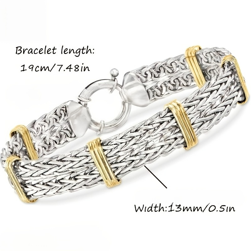 Luxury 925 Sterling Silver Two-Tone Wheat Chain Bracelet